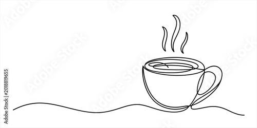 Canvas-taulu Continuous single line drawing of a hot cup of coffee or tea with steam rising V