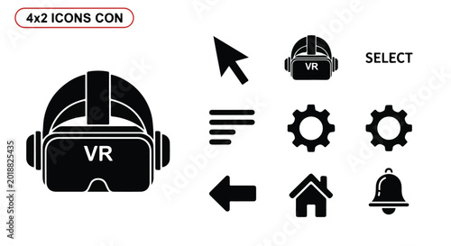 Obraz na plátně Virtual reality headset icons set, 4x2 icons con collection of VR goggles and in
