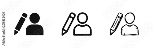 Fotografía User Profile Edit and Person with Pencil Icon Set in Solid, Outline, and Sketch