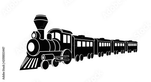 Obraz na płótnie Black silhouette of a steam train with carriages on a white background