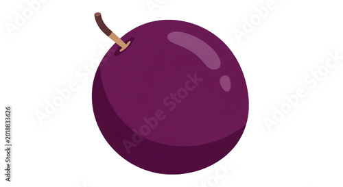 Ripe Purple Plum Fruit with Small Stem Isolated on White Background