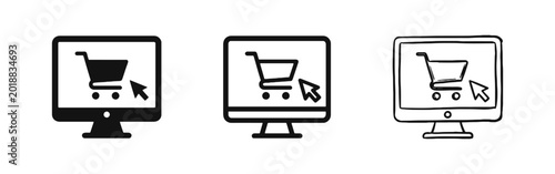 Canvastavla Computer monitor with shopping cart icon, online store and e-commerce concept symbol
