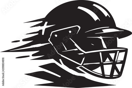 American football helmet vector illustration, black and white sports headgear icon with motion trails, dynamic athletic equipment graphic