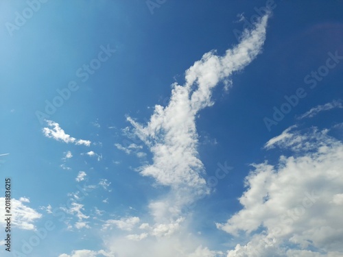 Whimsical White Cirrus and Cumulus Clouds in a Bright Blue Spring Sky.