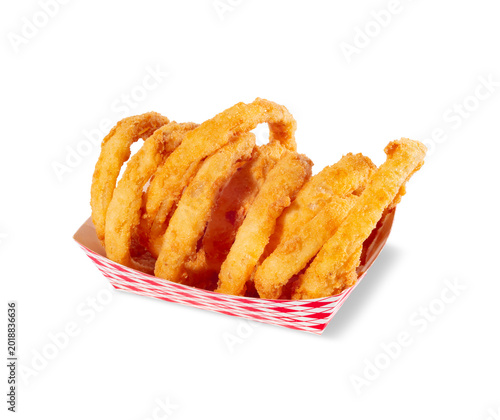2. Crispy onion rings in basket isolated on white background