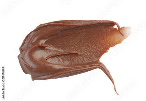 Fényképezés Brown smear of chocolate cream isolated on white background