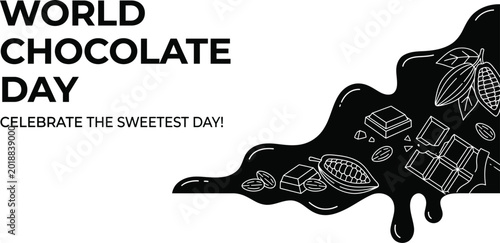 World Chocolate Day Corner Banner Vector, Minimal Melted Chocolate Cocoa Design with Copy Space