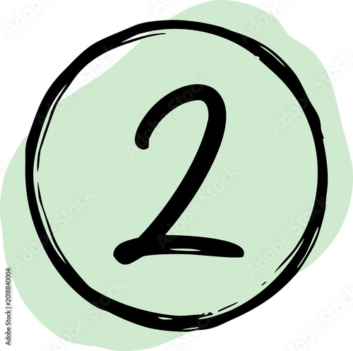 Hand Drawn Number Two Inside Green Circle