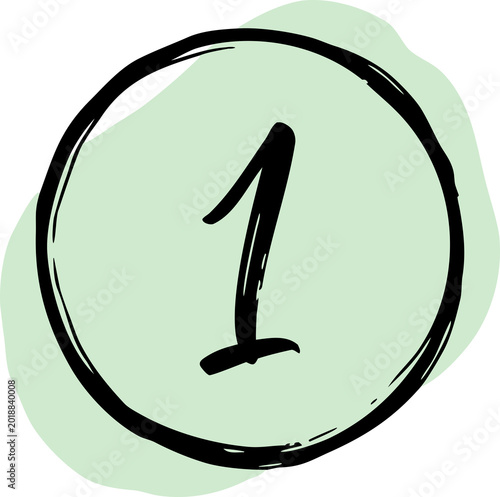 Hand Drawn Number One Inside Green Circle