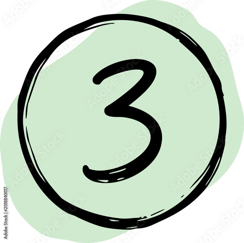 Hand Drawn Number Three Inside Green Circle