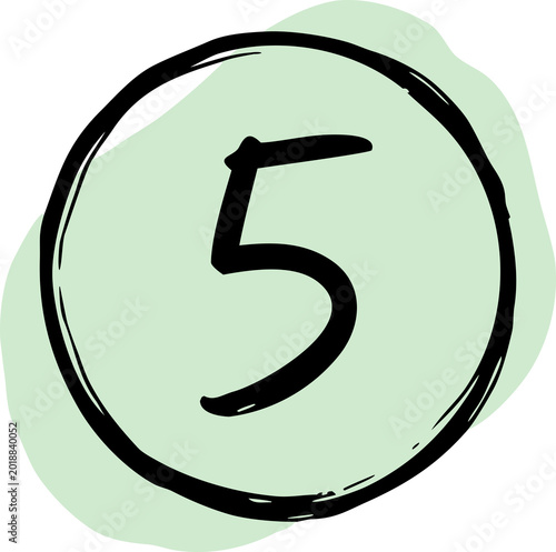 Hand Drawn Number Five Inside Green Circle