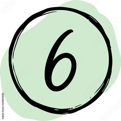 Hand Drawn Number Six Inside Green Circle