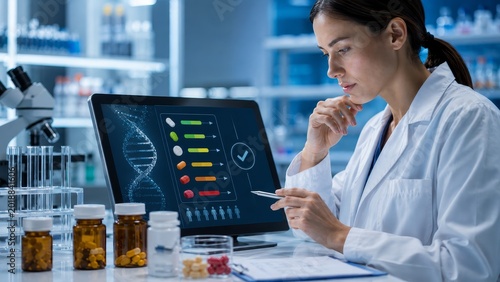 Scientist Studying Pharmacogenomics Data for Personalized Medication Selection