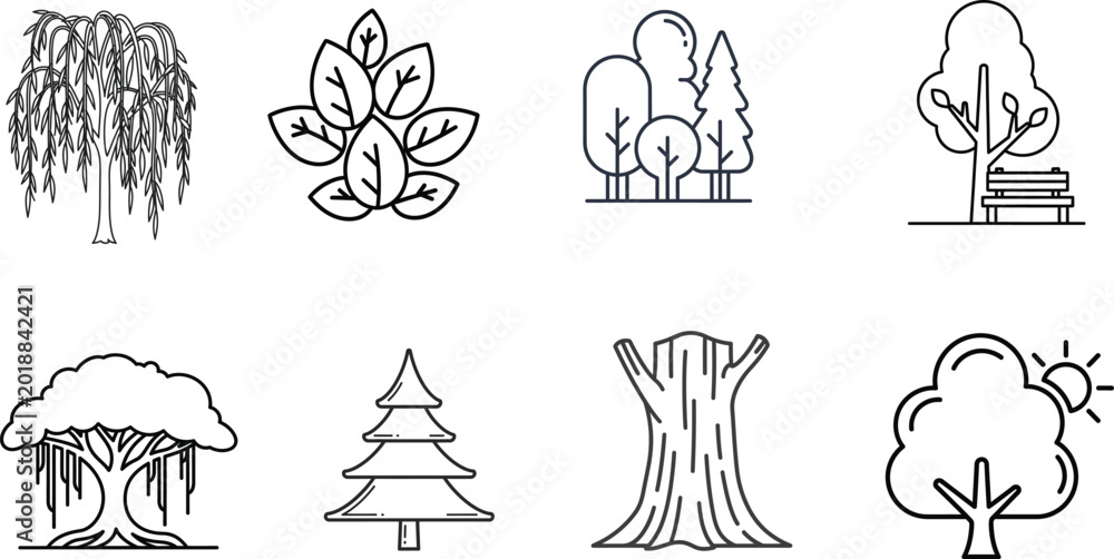 Fototapeta premium Collection of tree icons and illustrations with tree trunk