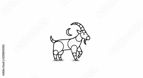 Capricorn Zodiac Sign Outline Illustration with Crescent Moon and Star Accent