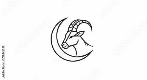 Elegant goat and crescent moon logo design, perfect for mystical or zodiac-themed branding