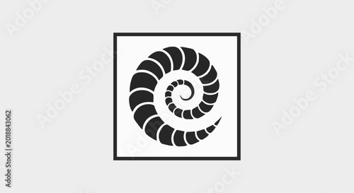 Abstract graphic concept featuring a stylized spiral design, evoking a sense of growth, movement, and natural patterns within a clean, framed square for modern branding and visual projects