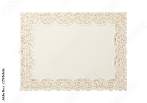 Elegant rectangular paper frame with intricate lace border isolated on transparent background