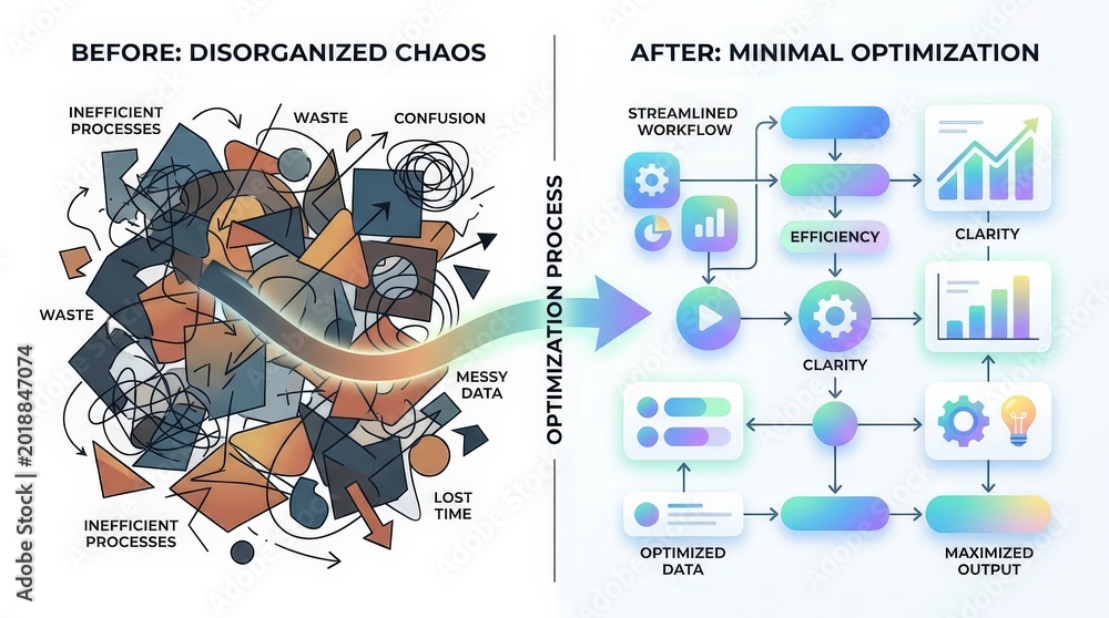 Obraz premium Disorganized to organized. Transforming disorder into streamlined workflow with analytic visuals