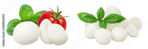 Mini mozzarella balls isolated on white background with full depth of field.
