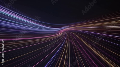Futuristic Neon Glowing Light Streams Moving Through Cyber Space