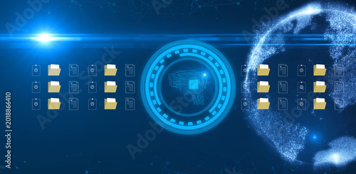 Photos Ai artificial intelligence document management concept, online documentation database and digital file storage system or software, records keeping, database technology