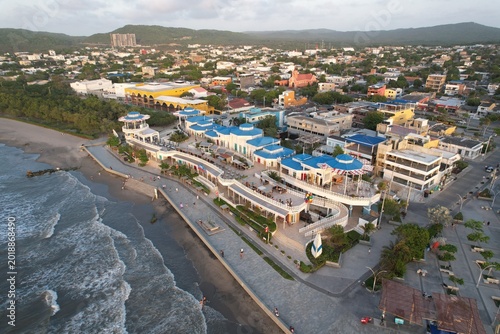 Aerial Sunset View of Puerto Colombia Beach and Pier Near Barranquilla Colombia