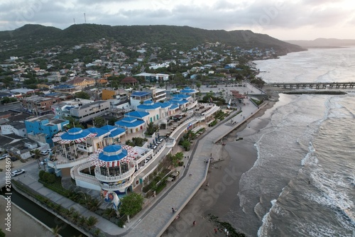 Aerial Sunset View of Puerto Colombia Beach and Pier Near Barranquilla Colombia