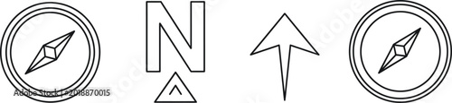 Foto Compass graphic elements with north direction symbol and arrow line art navigati
