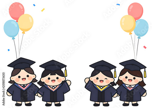 Graduation background with balloons and confetti