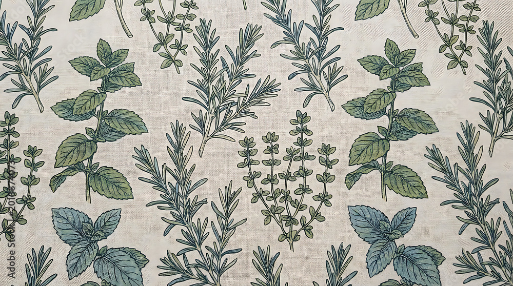 Fototapeta premium Vintage botanical seamless pattern design with assorted green leaves