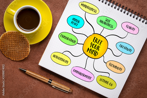 Canvas Print Free your mind, liberating oneself from mental constraints, limiting beliefs, and societal pressures to achieve clarity, creativity, and personal growth, mind map infographics