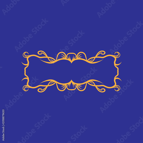 Ornate Golden Scrollwork Frame for Design on Blue Background