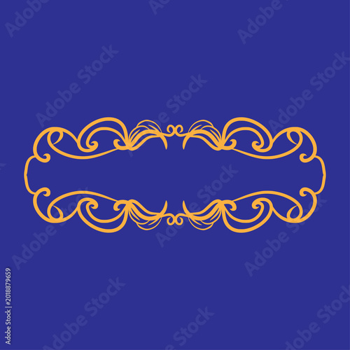 Golden Swirls Frame Ornament on Blue Background