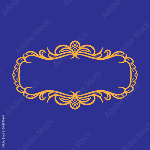 Elegant Golden Vintage Frame on a Blue Background