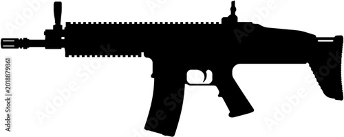 Foto Silhouette vector illustration of SCAR assault rifle 5.56 x 45mm