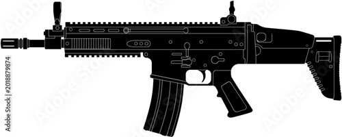 Photos Silhouette vector illustration of SCAR assault rifle 5.56 x 45mm
