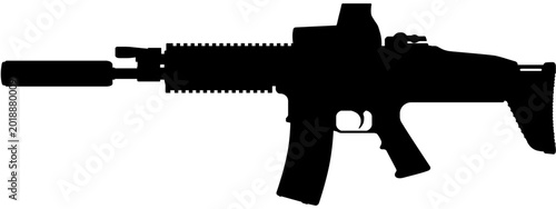 Photos Silhouette vector illustration of SCAR assault rifle with scope and suppressor