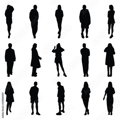Vector collection set of individual people silhouettes.	