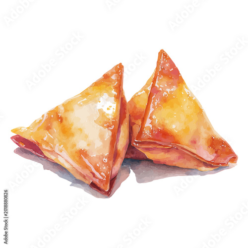 Fotografia Samosas watercolor artwork, high-quality professional vector illustration isolated on a white background