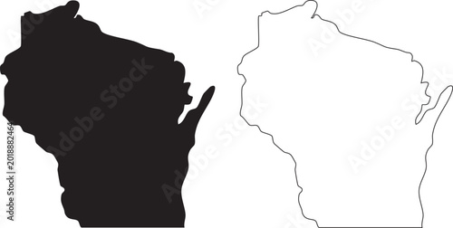 Tableau sur toile Wisconsin state map silhouettes black