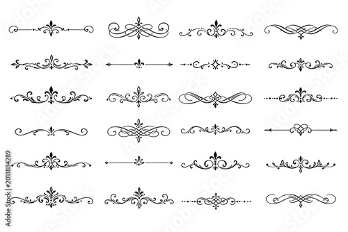 Set of vintage calligraphic dividers isolated on white background