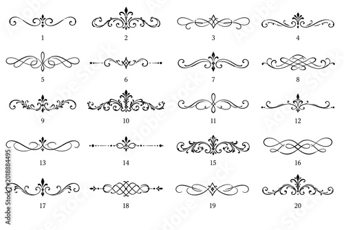 Set of vintage calligraphic dividers and flourishes isolated on white background