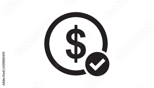 Approved dollar payment icon, symbolizing successful financial transaction and verified money transfer on a clean white background.