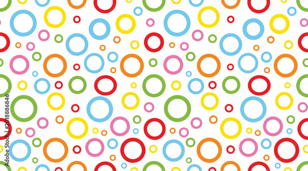 Fototapeta premium Vector illustration of colorful rings arranged in playful geometric pattern representing decorative, abstract, and design themes