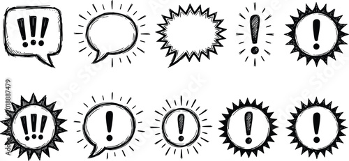 Fotografi Vector illustration of comic speech bubbles and exclamation shapes with sketch l