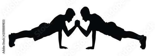 Tableau sur toile Arm Wrestling Competition Silhouette: Strong competitors engaged in an arm wrestling match