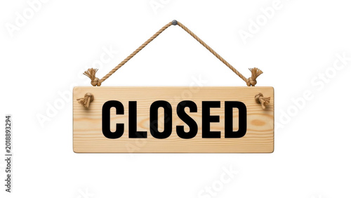 Canvas-taulu Wooden sign with bold red CLOSED text indicating business shut down isolated on