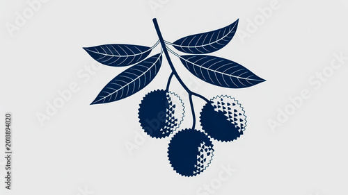 A set of 15 black and white fruit icons featuring a branch with leaves and fruit.