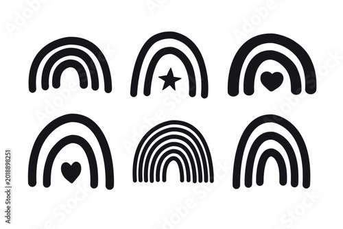 Vector set of hand drawn doodle rainbow silhouette isolated on white background